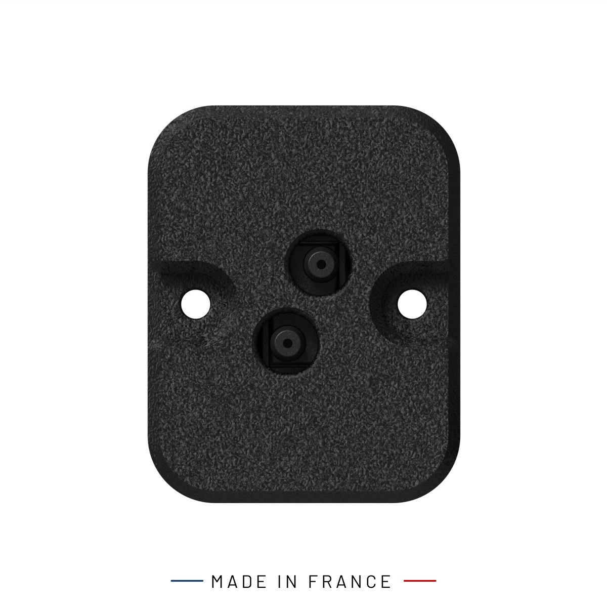 A Siderion MS5525 Airspeed sensor, black textured rectangular mounting with rounded corners, featuring two circular camera lenses in the center and two side mounting holes, shown on a white background with 'MADE IN FRANCE' text below.