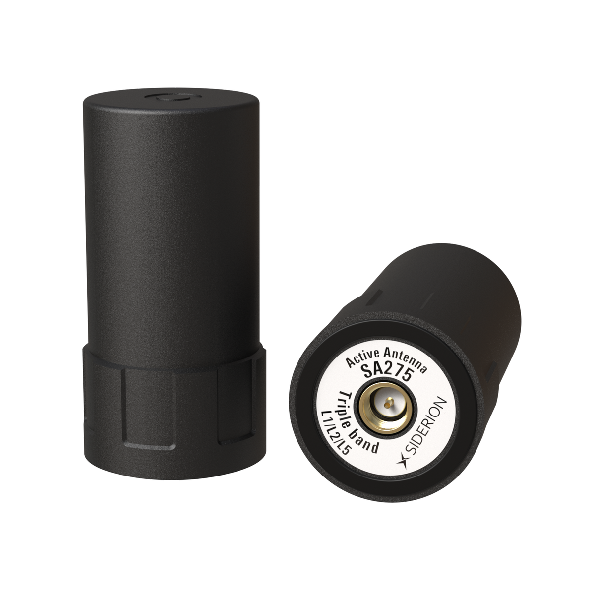 Black cylindrical antenna with SIDERON branding on a white background