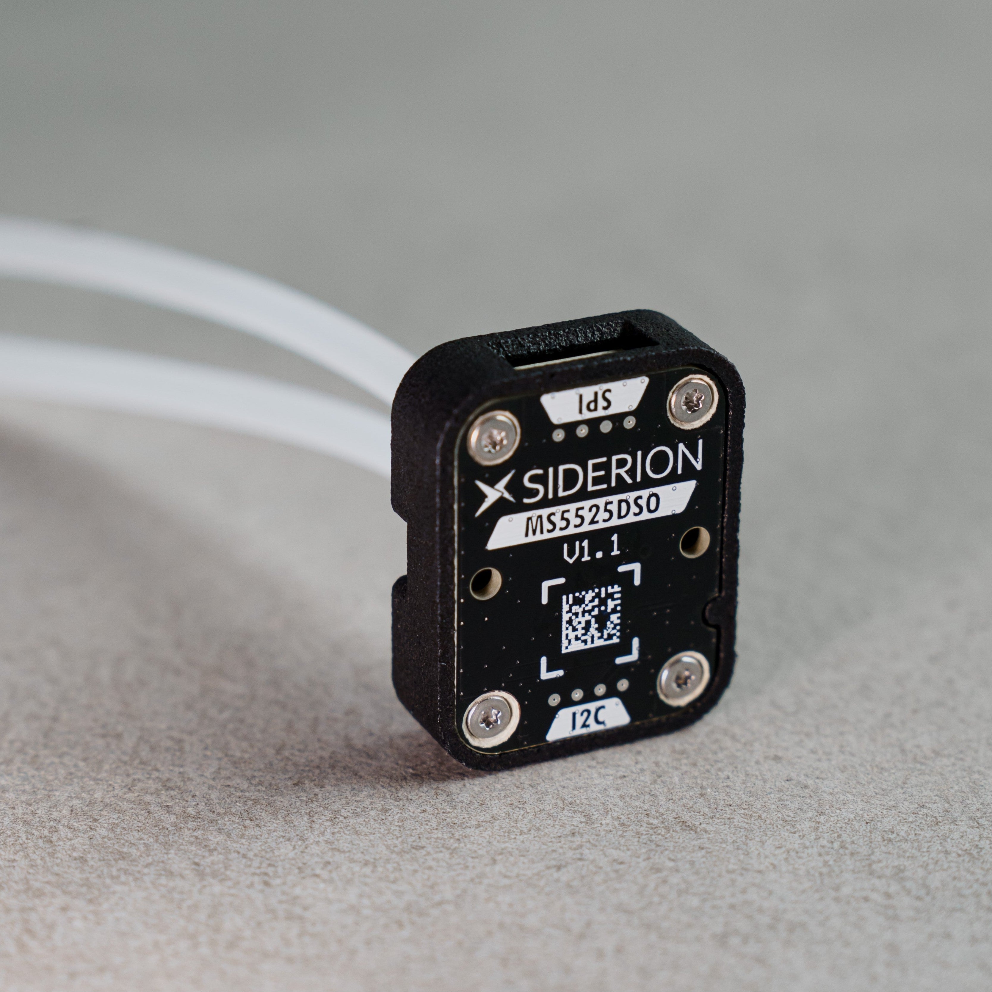 Siderion MS5525 Airspeed differential pressure sensor on a gray background. Silicone tubes visible.