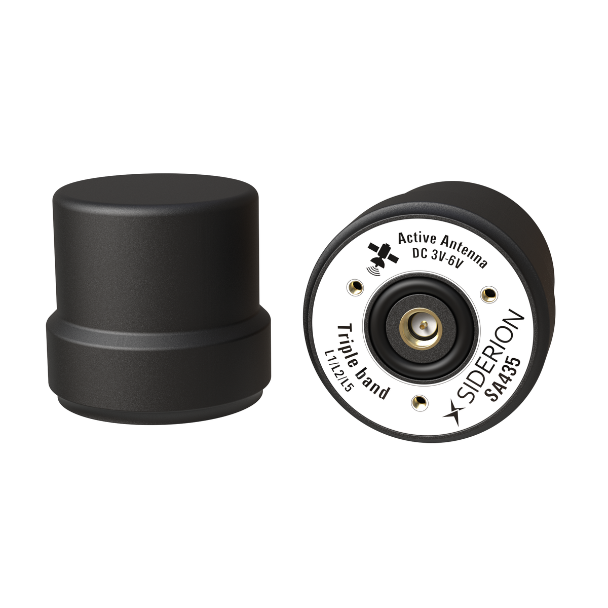 Black antenna with Siderion branding on a white background