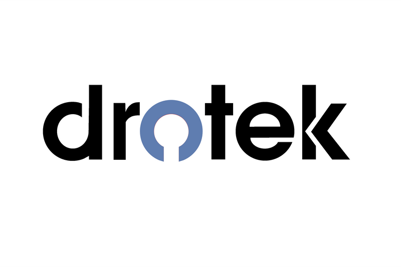 The logo for Drotek Electronics, featuring the word 'drotek' in black with a red circle cutout over the 'o', and 'ELECTRONICS' in red below, on a plain white background.